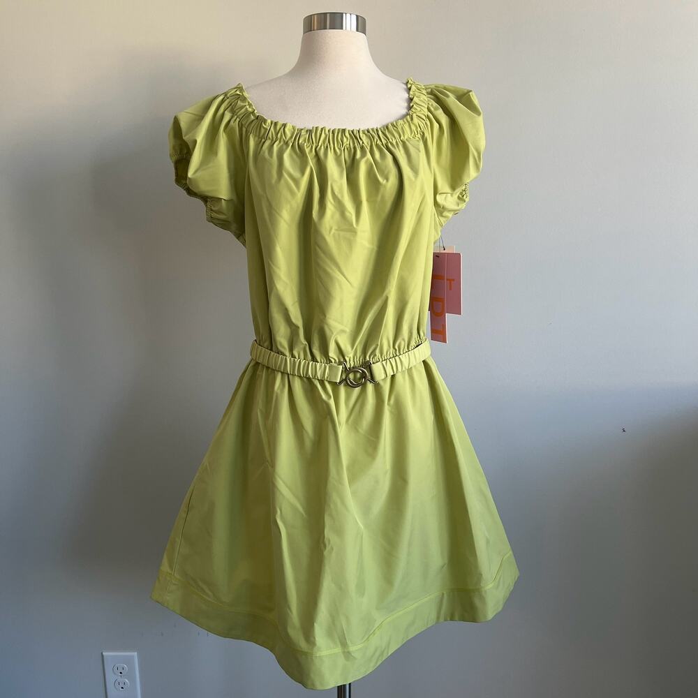 LDT Toccin Elise Off Shoulder Puff SLeeve Dress Sage Green 14 NWT